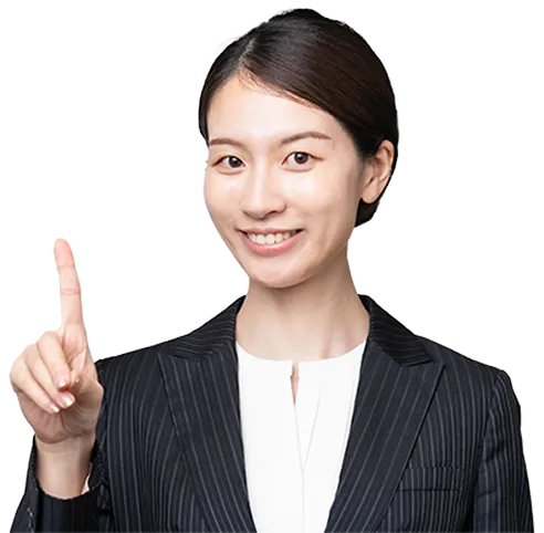 人差し指を立てる女性の画像