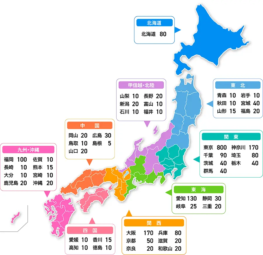 全国47都道府県の登録産業医対応エリアを示す地図
